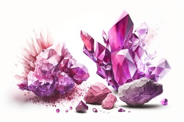 Sticker - small pink and purple beautiful crystals isolated on white background, created with generative ai