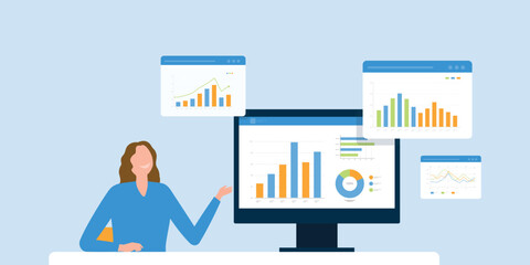 Aufkleber - Business people working for data analytics graph report dashboard and monitoring for business marketing planning and finance investment concept