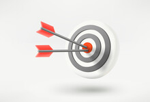 Circle Target And Two Darts In The Bulls Eye. Success Concept. 3d Vector