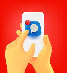 Aufkleber - Pushing on a chat icon to read new message. purchases via mobile application. 3d vector concept
