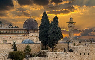 Morning view on ancient Al-Aqsa Mosque, Al-Aqsa Mosque, located in old city of Jerusalem, is the third holiest site in Islam