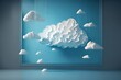 White clouds in blue sky, empty nursery. Horizontal comp., copy space. Photo generative AI