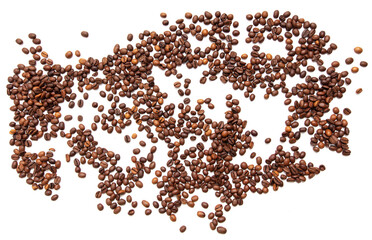 Wall Mural - Roasted coffee beans isolated on white background.