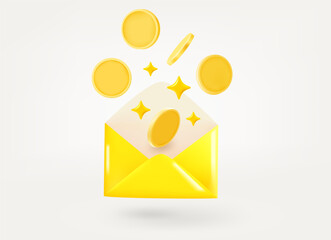 Poster - Receiving money via postage concept. 3d vector illustration isolated on white background