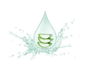Wall Mural - Aloe vera gel splash with aloevera plant isolated on white background.