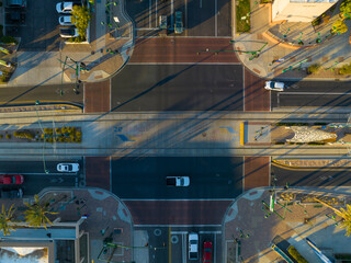 Wall Mural - Mesa city center aerial view on Center Street at Main Street at sunset, Mesa, Arizona AZ, USA. 