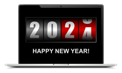 Aufkleber - Happy new year 2024 vector illustration with counter on notebook screen