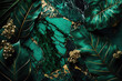 Abstract marble dark green and gold background. Invitation backdrop. Ai generated