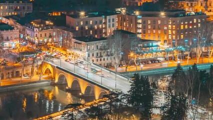 Wall Mural - Tbilisi, Georgia. hypelapse View city night traffic. Georgian Capital Skyline Cityscape Night Time lapse timelapse.