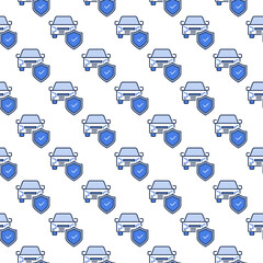 Poster - Car with Shield vector Insurance blue seamless pattern