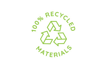 Vector logo design template and emblem in simple line style - recycled materials - badge for sustainable made products and clothes