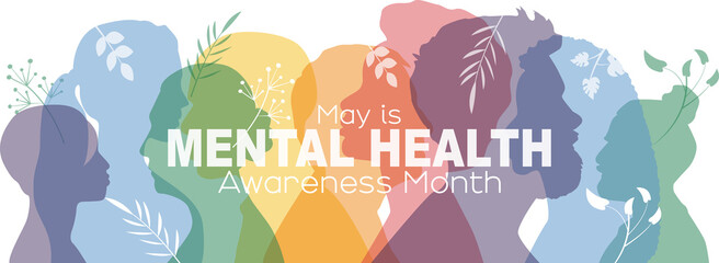 Wall Mural - May is Mental Health Awareness Month banner. Transparent background.