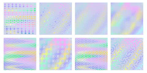 Wall Mural - holographic textures. magic unicorn holo gradient with geometric patterns, iridescent rainbow colors