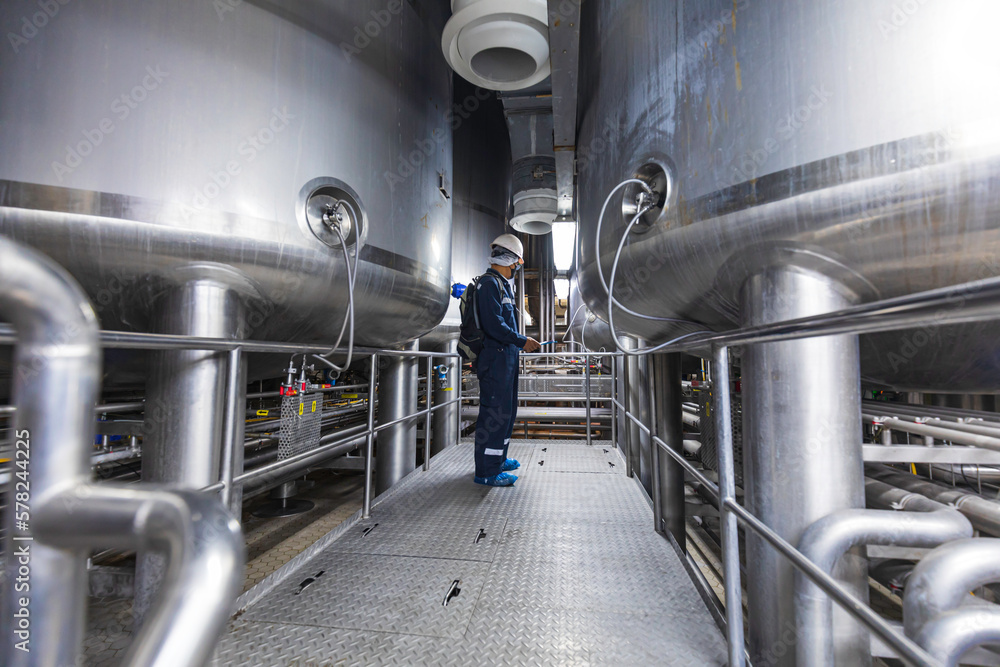 Male work inspection process stainless steel tanks and pipe with ...