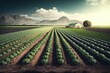 large area of cultivated land for agricultural crops field with vegetable gardens, created with generative ai