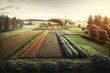 expansive uncultivated field with vegetable gardens, created with generative ai