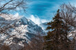 Snowcapped mountain tops of Julian Alps in Slovenia in winter