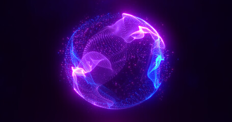 Wall Mural - abstract round blue to purple sphere light bright glowing from energy rays and magic waves from part