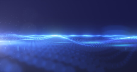 Wall Mural - Abstract blue energy surface with magic waves from particles and dots with blur and glow effect abstract background