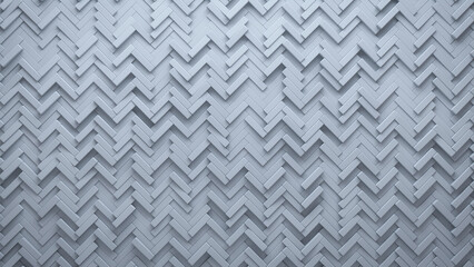Herringbone, White Wall background with tiles. Semigloss, tile Wallpaper with 3D, Polished blocks. 3D Render