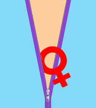 Illustration Of Female Symbol Coming Out Of Partially Unzipped Clothes