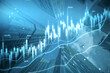 © Who is Danny - Investing, real estate business and development concept with digital growing stock market candlestick and graphs on modern skyscraper tops bottom view background, double exposure