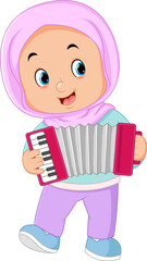 Poster - a cute Muslim girl playing an accordion instrument