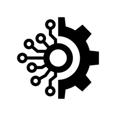Circuit board with gear icon, Smart AI Cogwheel engineering technological concept, Digital technology, Vector illustration