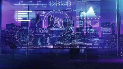 Wall Mural - hologram infographics on the theme of the oil industry.