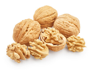 Wall Mural - Heap of walnuts isolated on white background