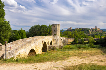 Sticker - stone bridge over Ebro river in Frias, Burgos province, Castilla Leon, Spain