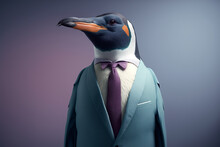Portrait Of A Penguin Dressed In A Formal Business Suit, Character, Generative Ai