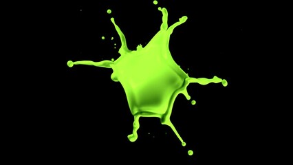 Canvas Print - Super slow motion of flying abstract green splash on black background. Filmed on high speed cinema camera, 1000 fps.