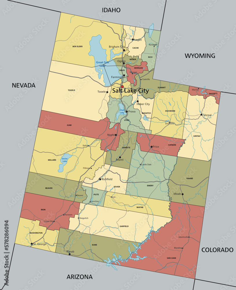 Utah - Highly detailed editable political map with labeling. Stock ...