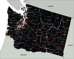 Wall Mural - High detailed Washington road map with labeling.