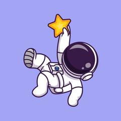 Wall Mural - cute astronaut catching star cartoon vector icon illustration science technology icon concept isolat