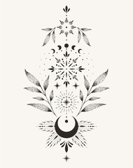 Wall Mural - magical drawing of the moon, tarot cards, boho illustration, magic card and tattoo. vector hand draw
