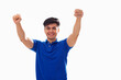 © IndiaPix - Portrait of young man cheering against white background
