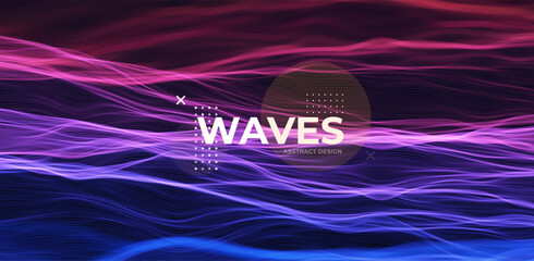 Wall Mural - blue and red abstract wave. magic line design. flow curve motion element. neon gradient wavy illiust