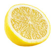 Half of lemon isolated on transparent background. Yellow lemon citrus fruit. Full depth of field.