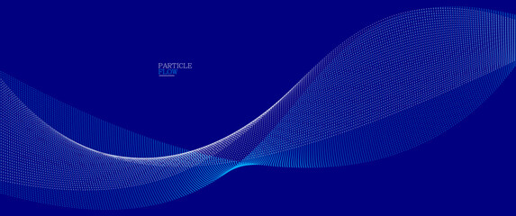 Wall Mural - Dark blue airy particles flow vector design, abstract background with wave of flowing dots array, digital futuristic illustration, nano technology theme.