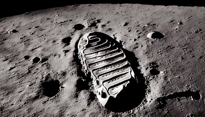 Image of footprint on moon, generative ai