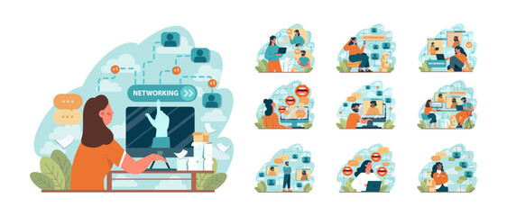 Wall Mural - networking concept set. employees collaboration, establishment of