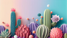 Surreal Prickly Cactus On Paster Gradient, Generative Ai
