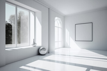 Empty architecture design. Blank white interior room background. Vintage white room with door and window in new home. generative ai

