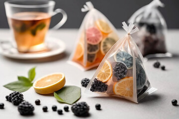 Poster - citrus fruit tea bags Generative AI