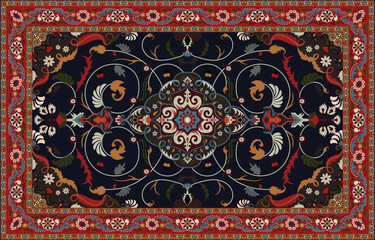 Colorful ornamental vector design for rug, tapis, yoga mat. Geometric ethnic clipart. Arabian ornamental carpet with decorative elements.Persian carpet,