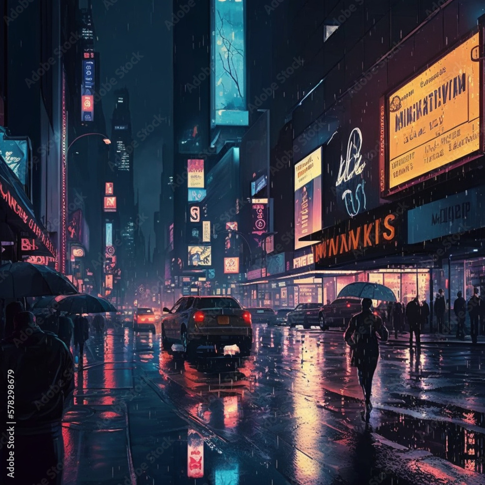 Times Square in New York at night. Generative AI.