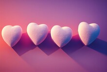 Three Heart Shaped Marshmallows On A Pink Background With Copy - Space In The Middle Of The Image To The Right Of The Heart.  Generative Ai