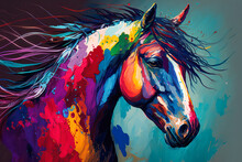 Colorful Painting Of A Horse. Generative AI.